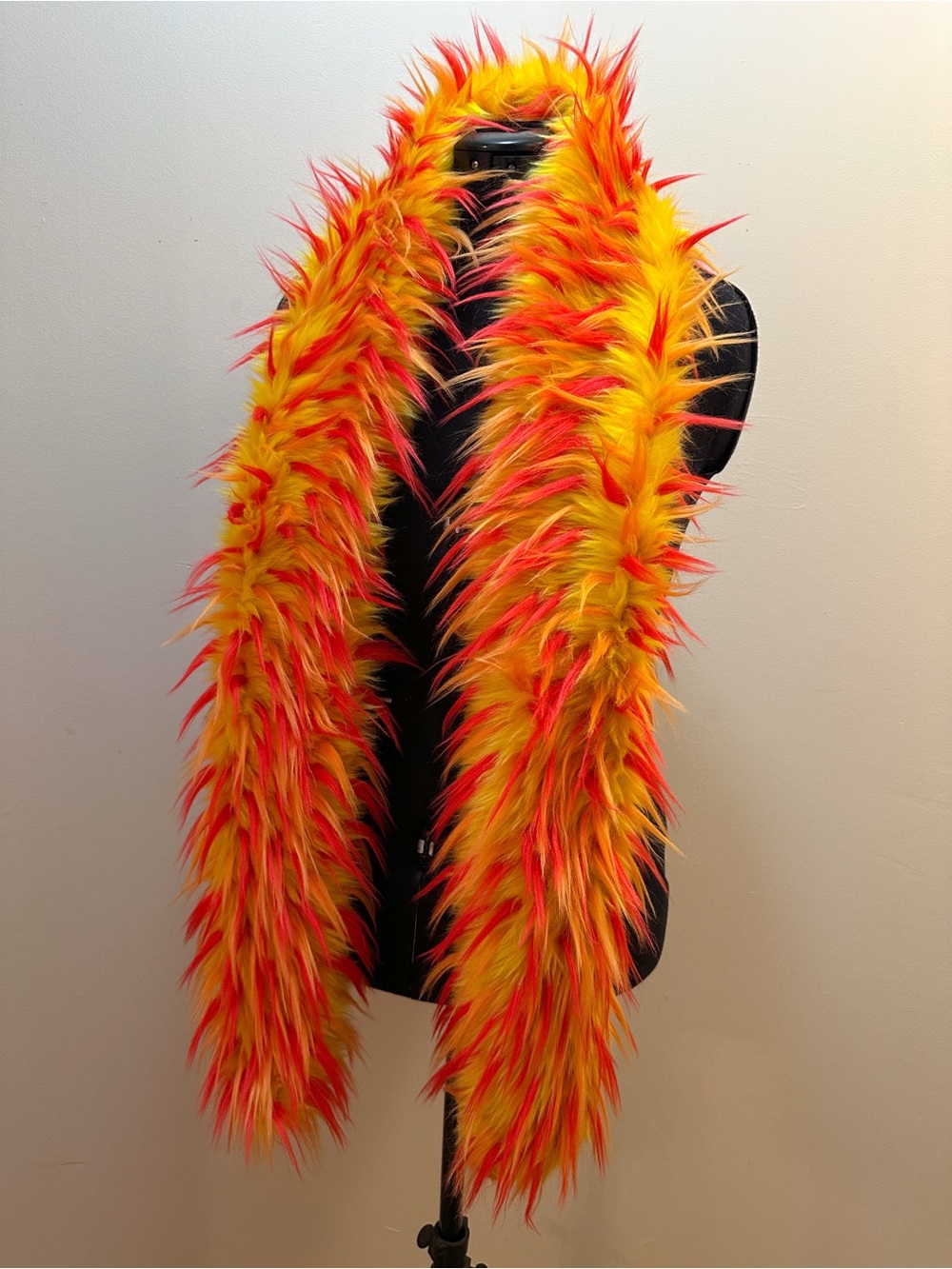 Handmade Yellow Red Orange Spike Long Rectangle Fuzzy Scarves Faux Fur Scarf